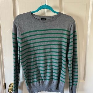 J. Crew Gray Crewneck Sweater with Green Stripes